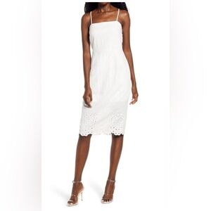 Row A Ivory Eyelet Embroidered Knee Length Dress Medium Spaghetti Straps Lined